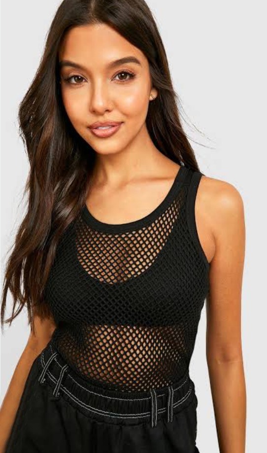 Fishnet Mesh T-Shirt Women Sexy Shirts Tops For Women Solid Color Sleeveless Tees Blouses Hollow Out Crop Tops