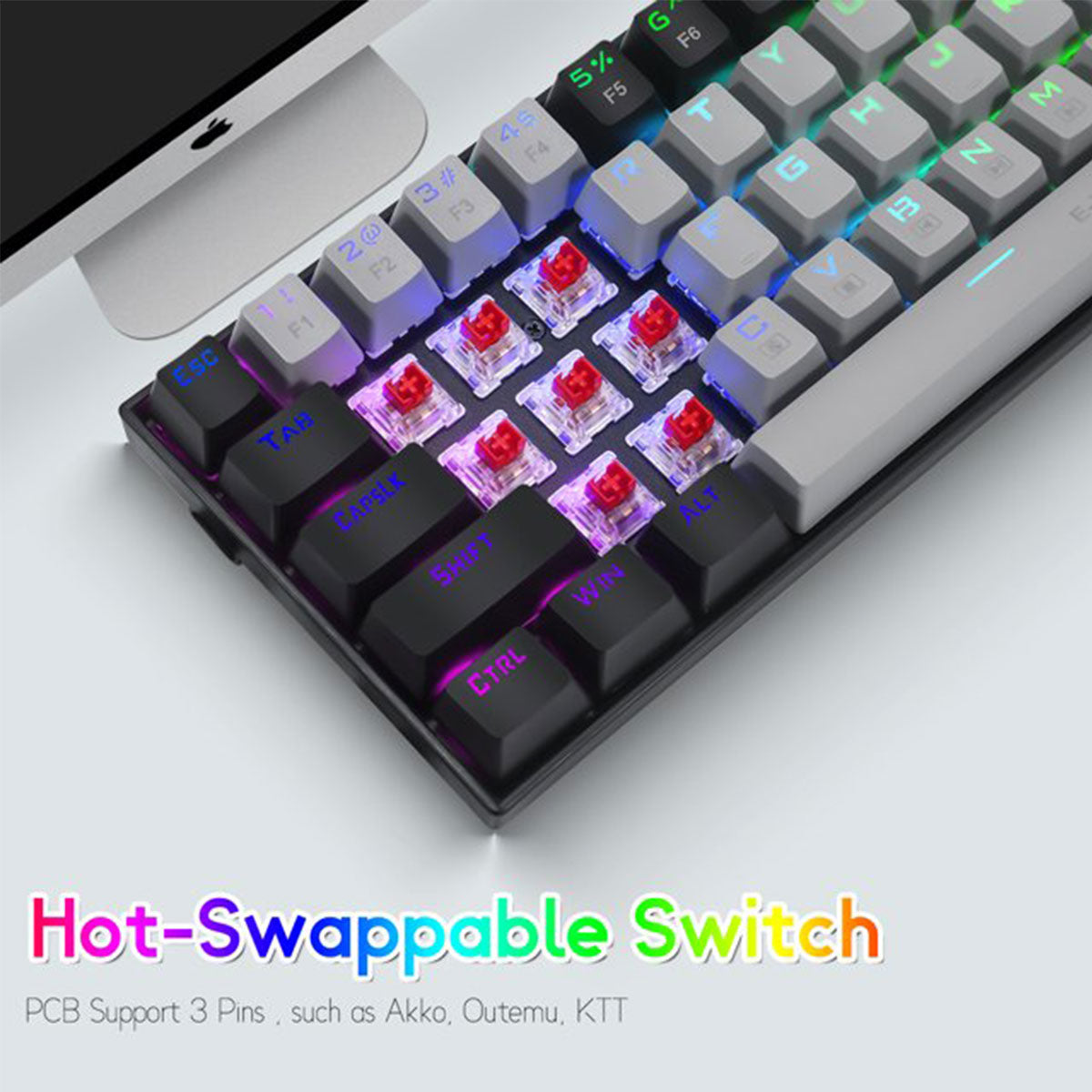 E-YOOSO Z-686 RGB 65% Wired Mechanical Keyboard Grey Black 68 Keys Hot Swappable Red Switches 13 9dcdcf77e51e2090142adcfac4f3791a
