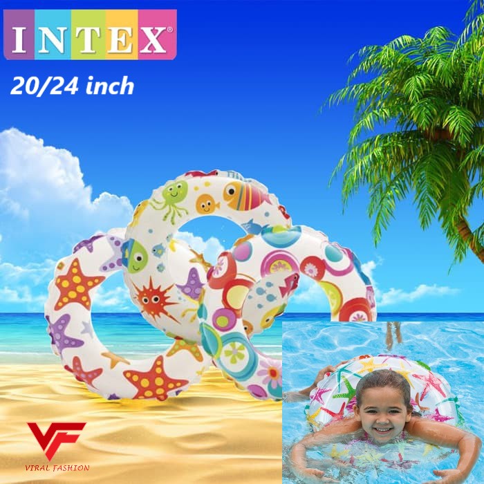 Intex 59230 / 59241 Recreation 20/24 Inch Lively Print Swim Ring Summer Fun Float Inflatable For Kids Baby Swimming Pool Ring Tube 3+ year age