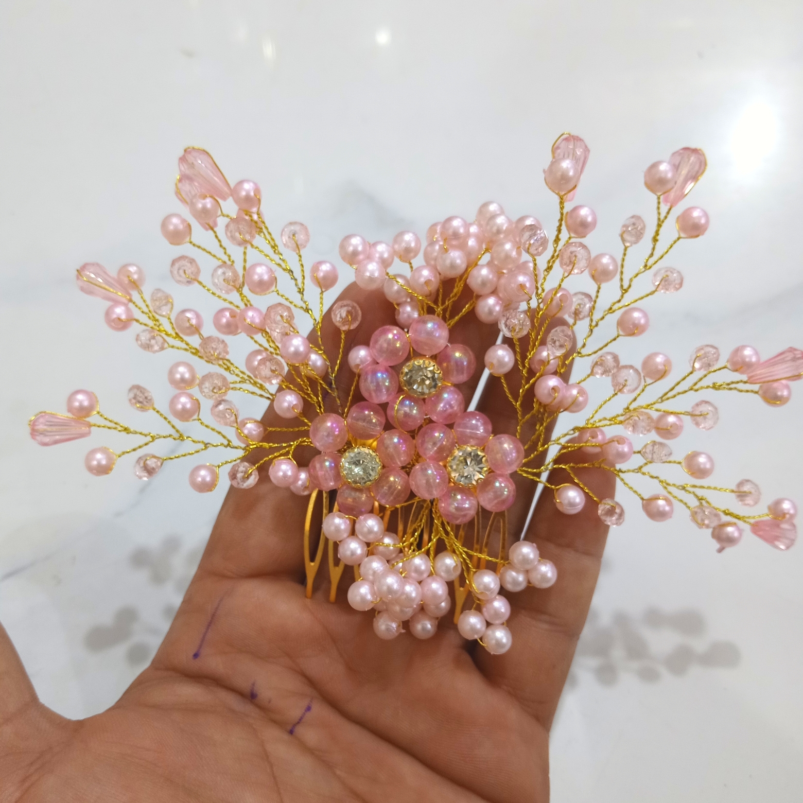 Bridal Wedding Hair Comb For Women Handmade Crystal Flower Design With Pearl Detailing Hair Accessory