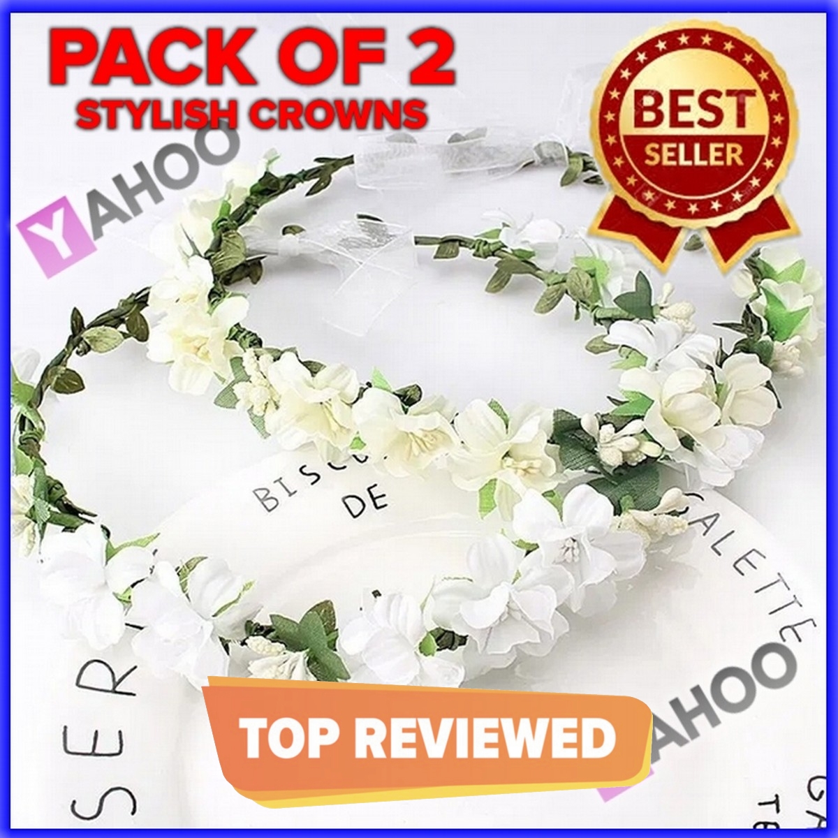 Foamic Flower Tiara Crown For Women Bridal Shower & Birthday Parties Pack of 2 - White Crown For Girls Wedding Princess Birthday Accessories Flower Ring Couple Rings Hair School Parties