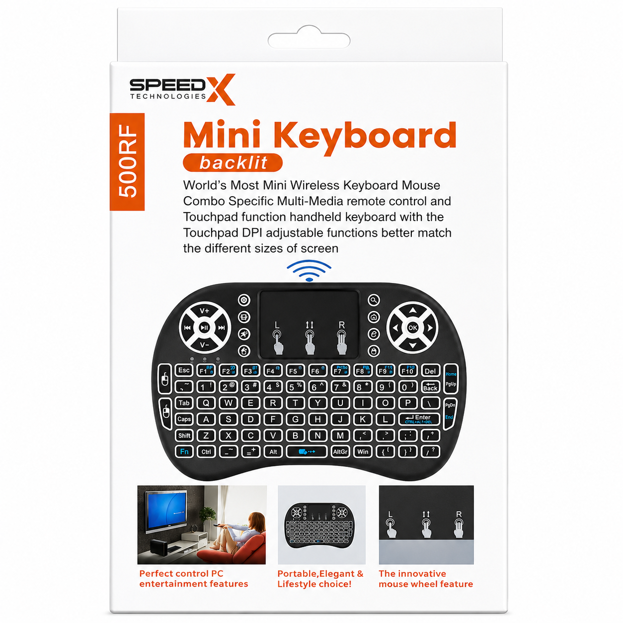 Mini Touch Pad RF 500 Wireless With 3 Colour Backlight Keyboard Mouse