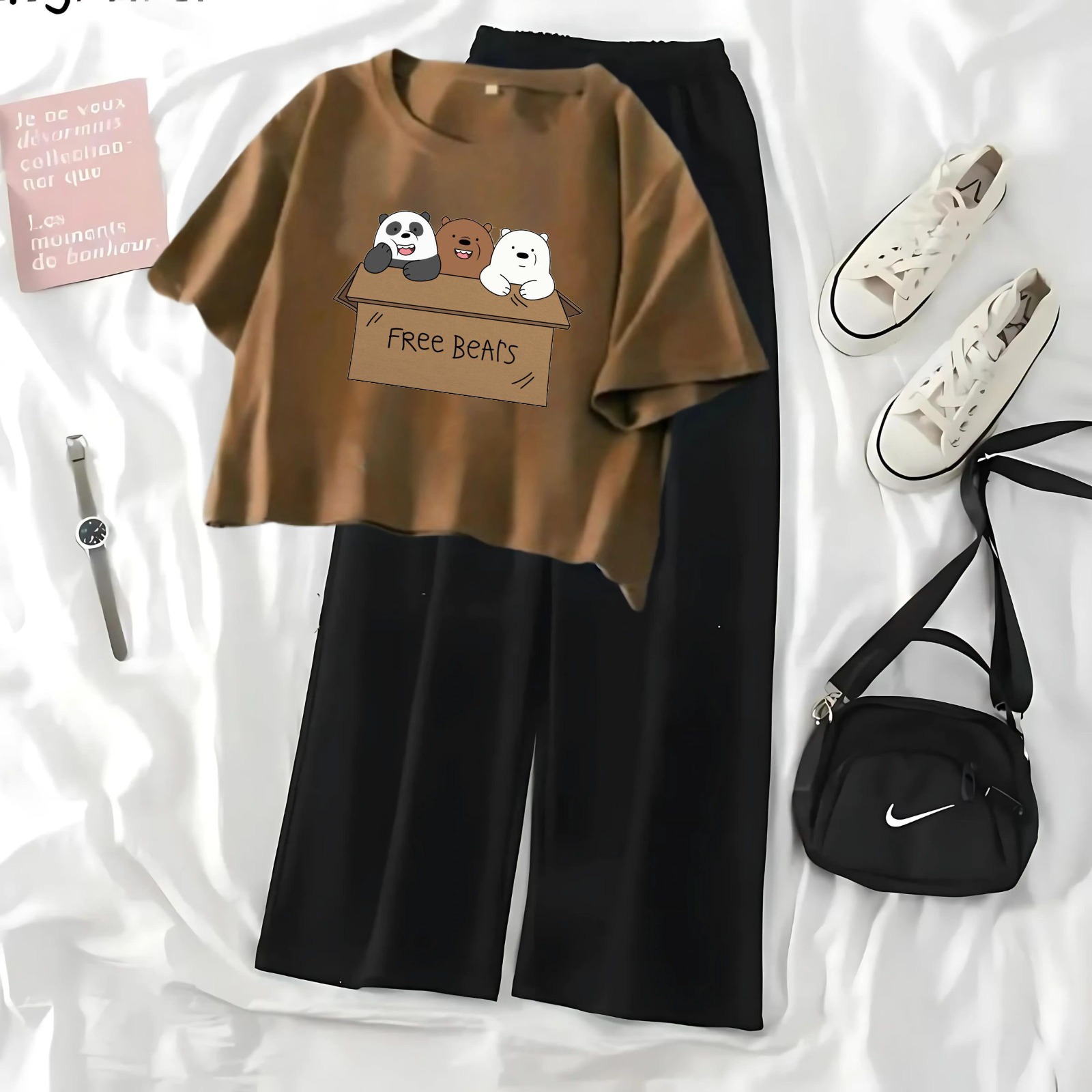 High-Quality Summer Printed Crop Top and Black Flapper Suit