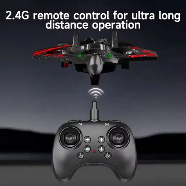 RC Fighter Jet Starfighter Toy with 2.4G Remote Control – 360° Stunt Flying Airplane Drone with LED Lights & Gyroscope Stabilization for Kids & Adults