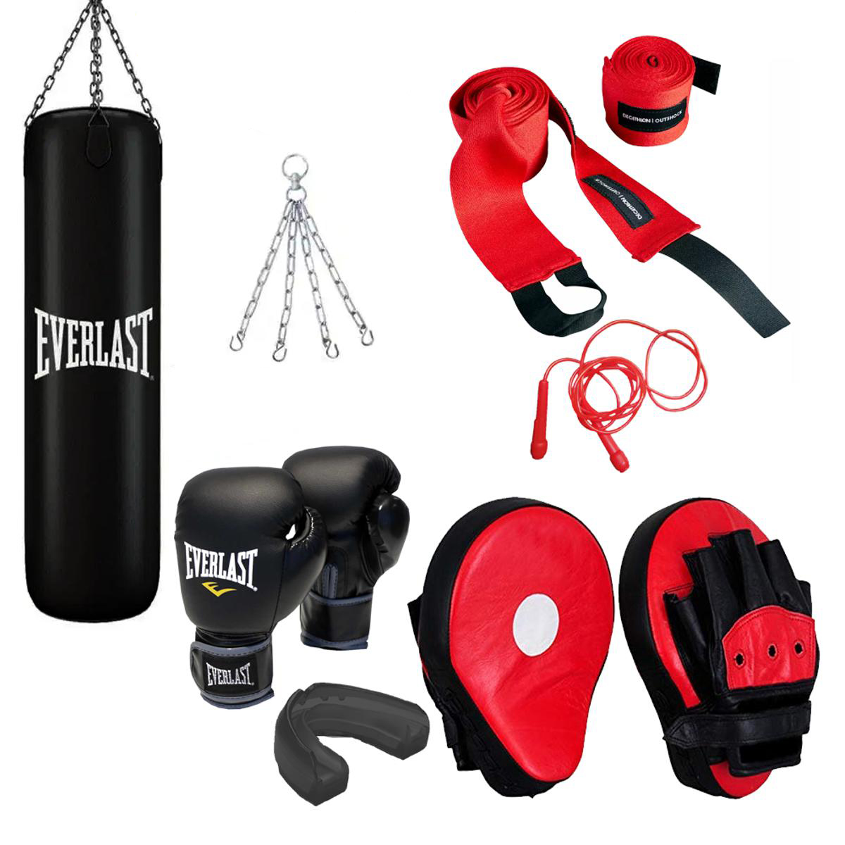 Everlast Premium 7-in-1 Boxing Training Set with Punching Bag, Focus Mitts, Hand Wraps, Speed Rope - Durable MMA Martial Arts Equipment