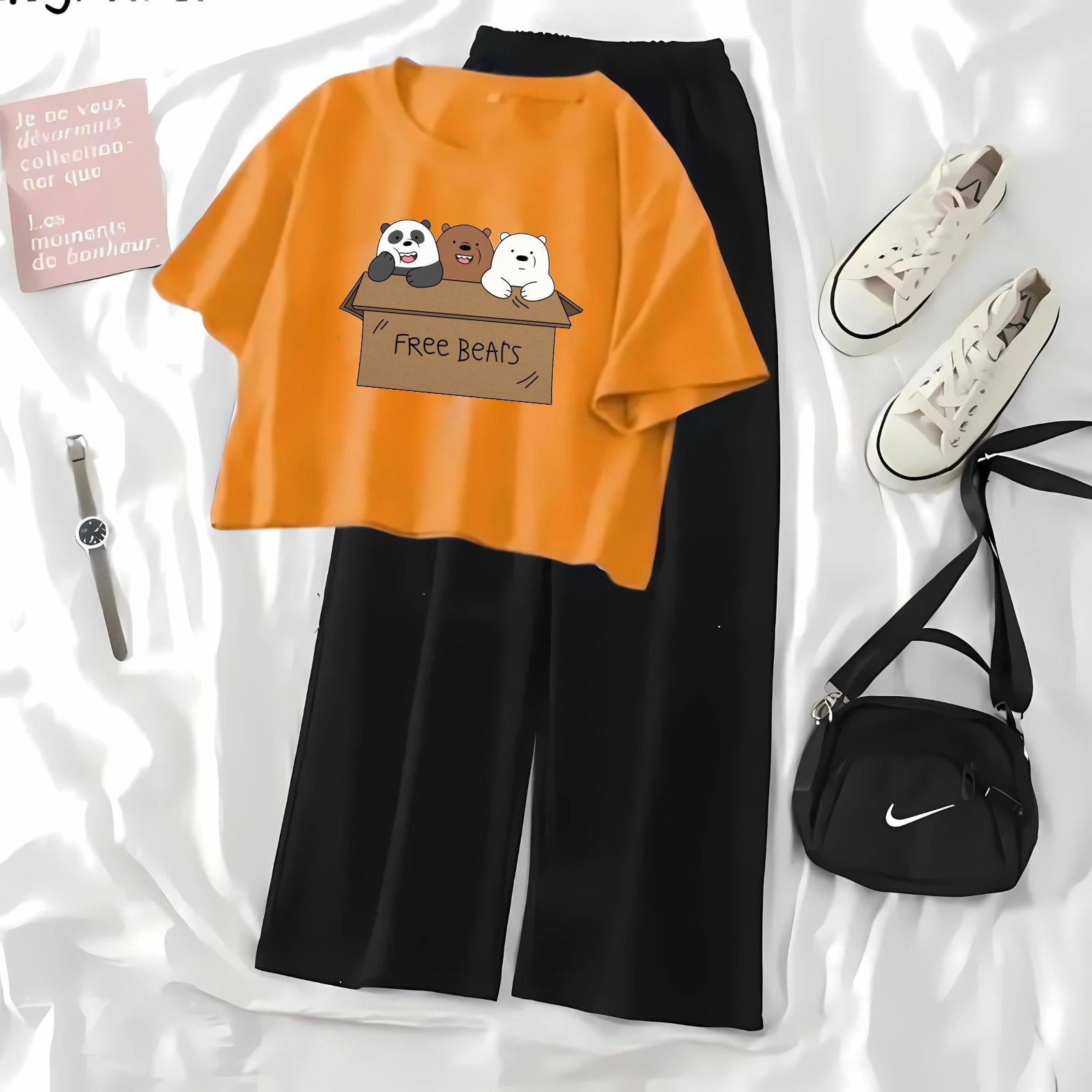 High-Quality Summer Printed Crop Top and Black Flapper Suit