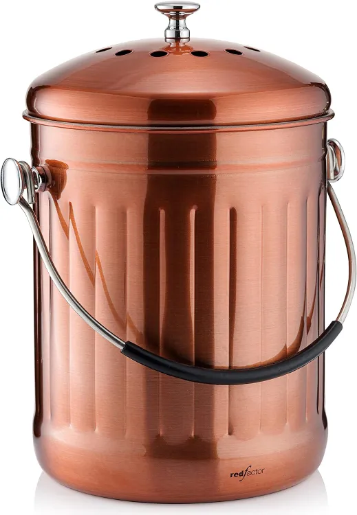 RED FACTOR Premium Compost Bin for Kitchen Countertop - Stainless Steel  Food Waste Bucket with Innovative Dual Filter Technology - Includes Spare  Filters (Matt Copper, 1.3 Gallon) - Yahoo Shopping