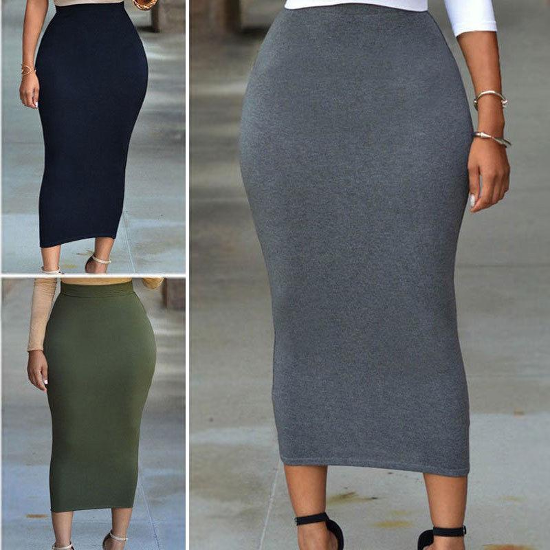 Muslim Thick Skirt Bodycon Slim High Waist Stretch Long Maxi Women Pencil Skirt