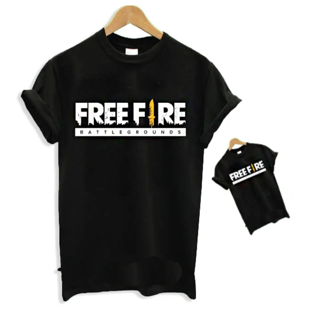 Free Fire Game T Shirt For Boys Summer Cotton Fabric Round Neck Fabric - Black