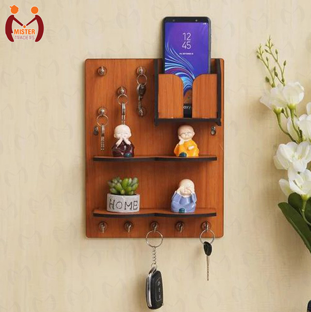 Mister Traders Brand 10 Hocks Big Size Shelves Wooden Key Holder I Key