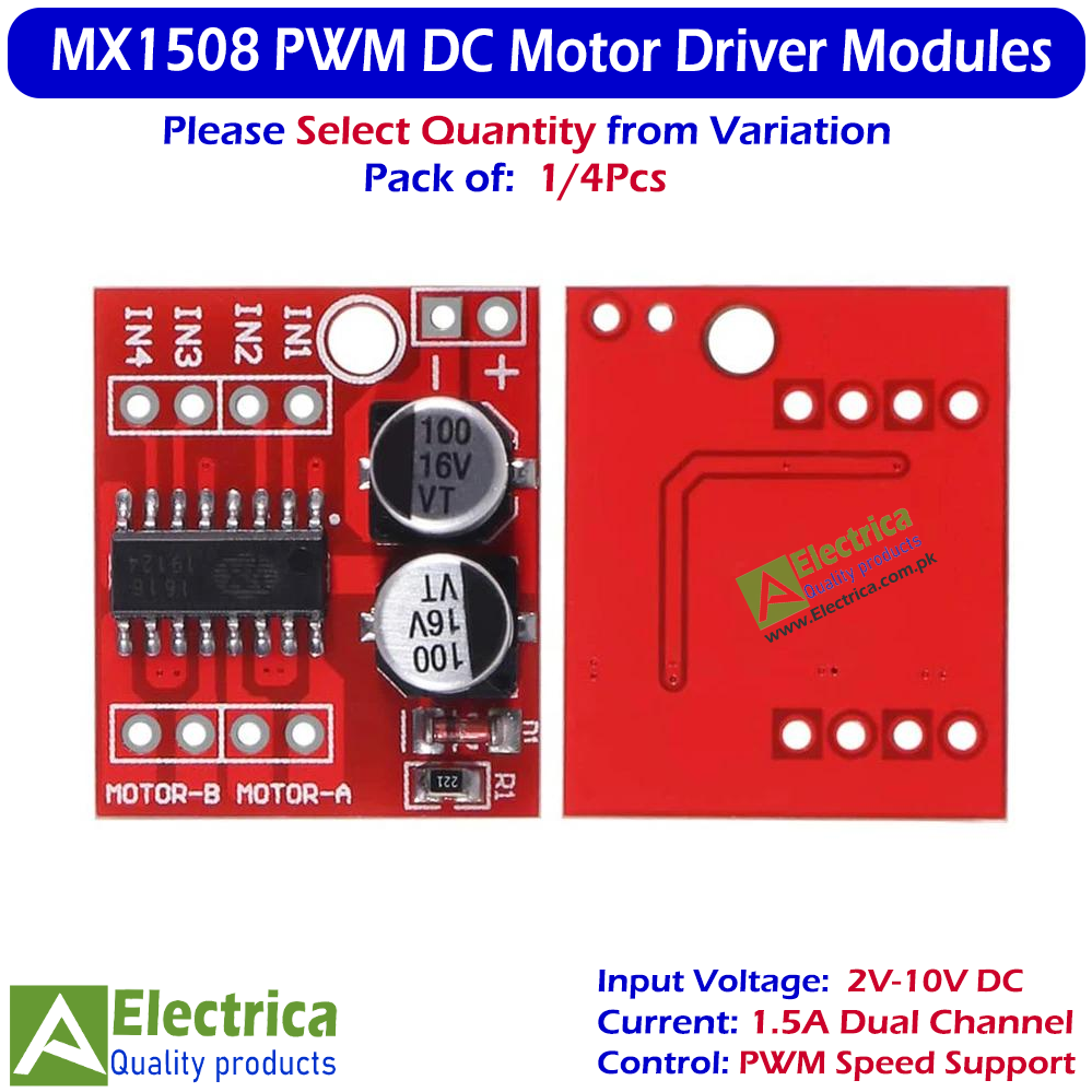 1/4pcs MX1508 Dual Channel PWM DC Motor Driver Module 2V-10V 1.5A H-Bridge Motor Control Board for Arduino ESP32 Raspberry Pi Smart Robot Car DIY Projects by Electrica
