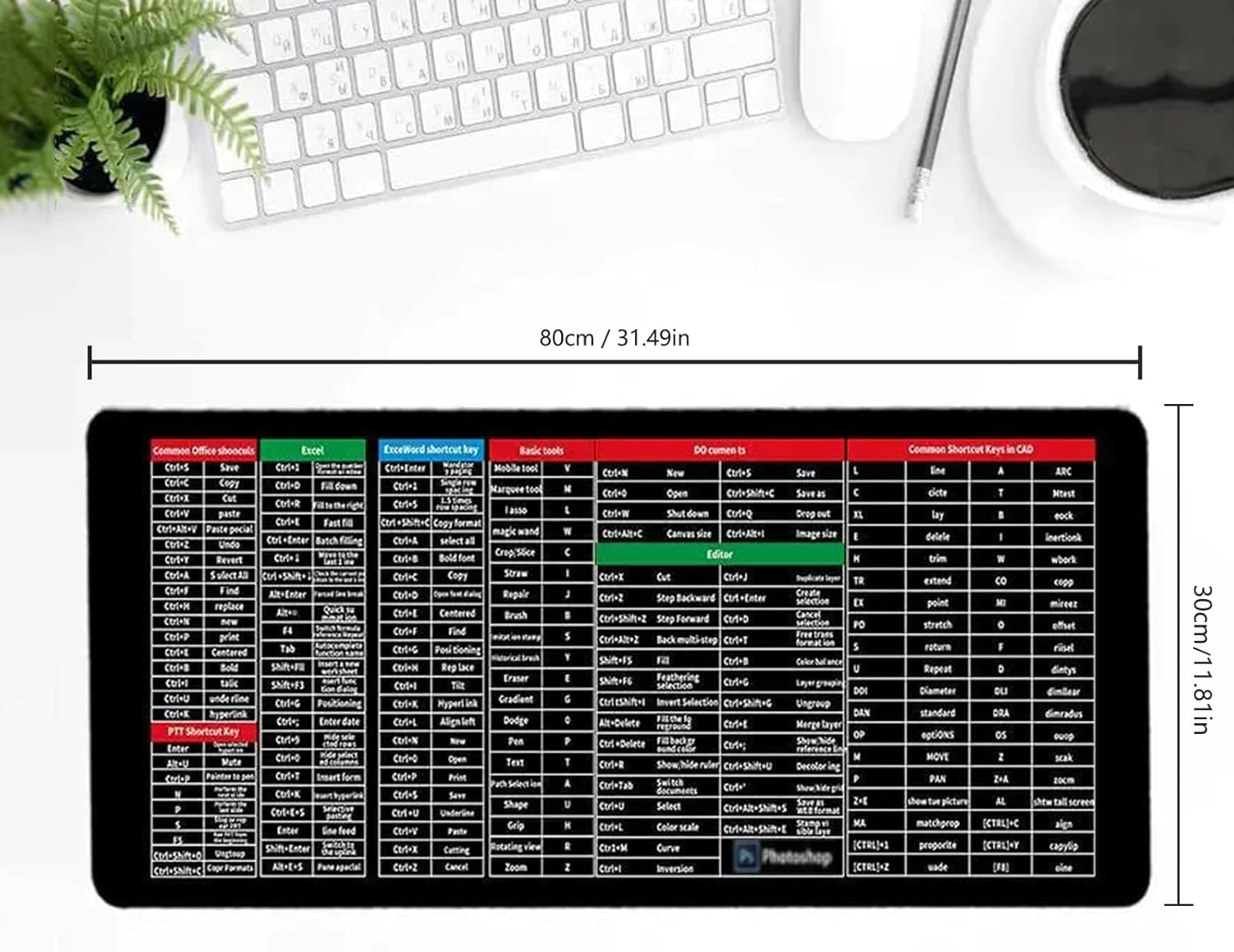 US Dealz Shortcut Formula Non-Slip Office Keyboard Mat, Large Gaming Mouse Pad Desk Mat Office Software Shortcuts Mousepad with Personalized Design by Office Users (31.5 * 11.8 inches)