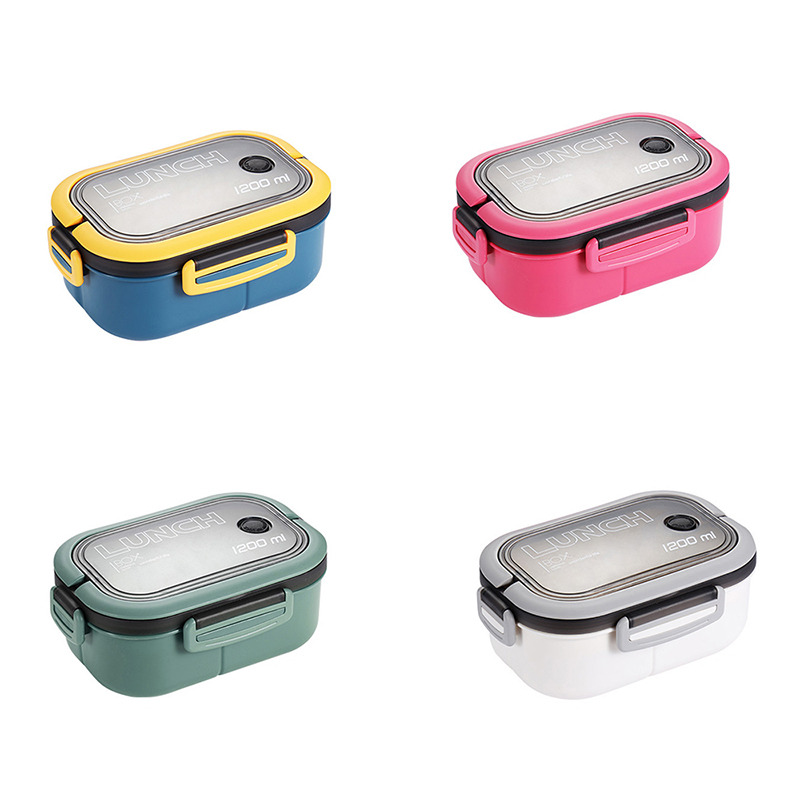 Fun Live Lunch Box 2 Layers Grids Student Office Worker Microwave Hermetic Bento Box Outdoor Picnic Fruit Food Container With Fork Spoon