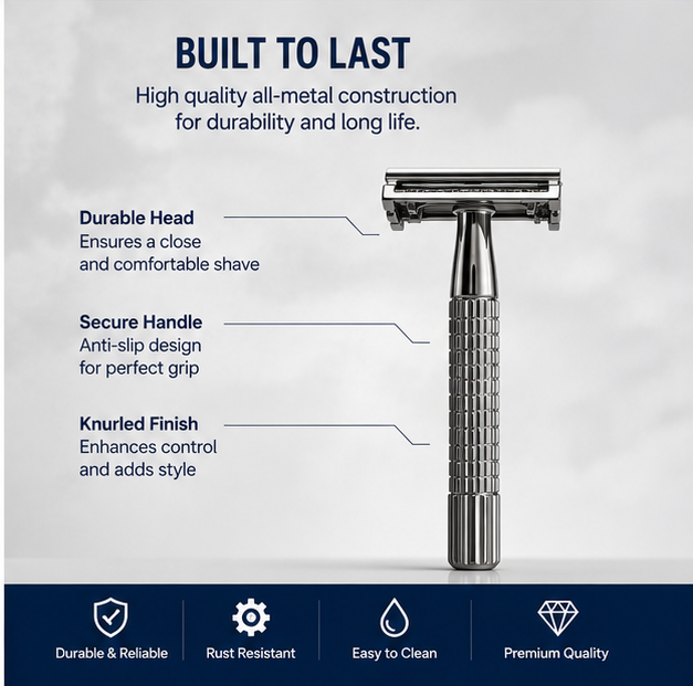 Metal Safety Razor For Men And Women | Desi Ustra | Double Sided Hygiene Flowless Razer | Dual Sided Body Care Shaving Blades | Personal Shaver | Under Arm - Unwanted Hair Remover Shaving
