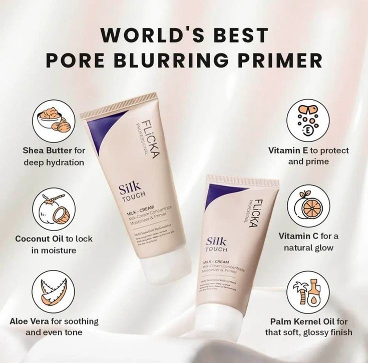 Flicka Silk Touch 3 in 1 Moisturizer Primer for Face 60g | Lightweight Milk Cream Formula | Smooth Makeup Base | Hydrating & Comfortable Wear | All Skin Types | Toxic Free Beauty Product