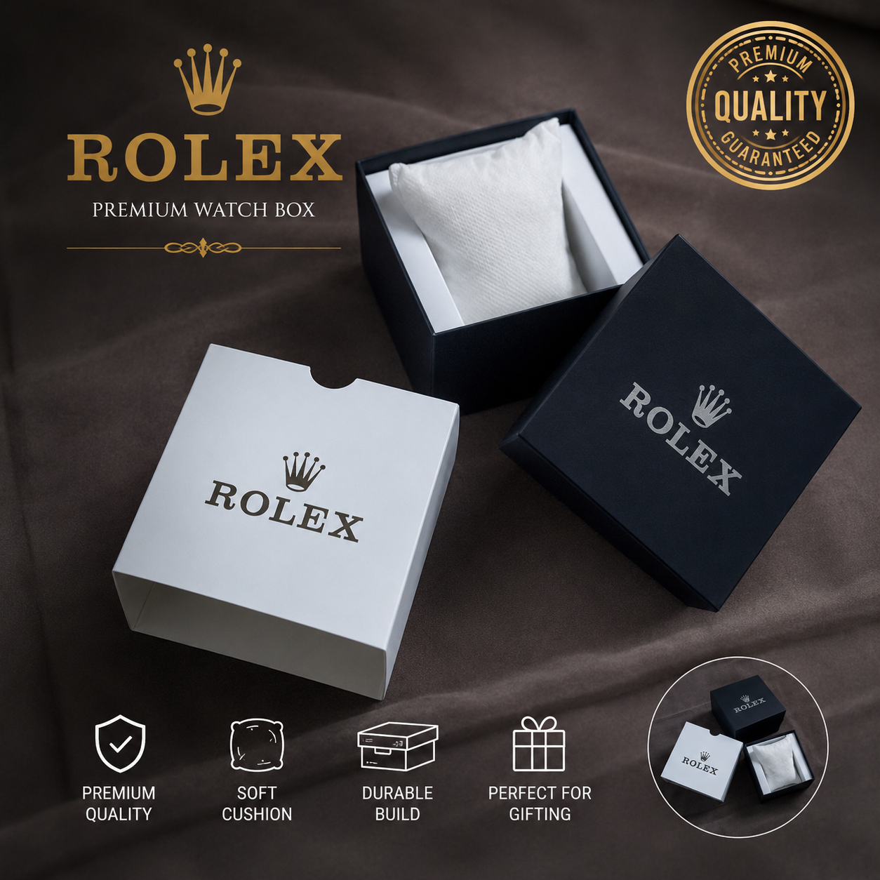 Rolex Design Premium Watch Box for Men & Women | Luxury Watch Storage Gift Case with Soft Cushion | Designer Jewelry & Bracelet Wrist Watches Display Box | Durable Travel Organizer for Watches & Accessories | High Quality Packaging Case
