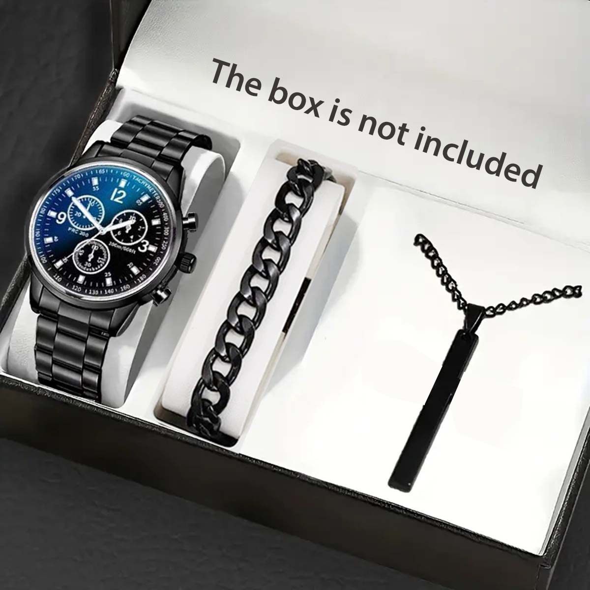 Pack of 3 Watch Set for Men Stainless Steel Analog Quartz Watch with Accessories Fashion and Luxury Style Multiple Colors