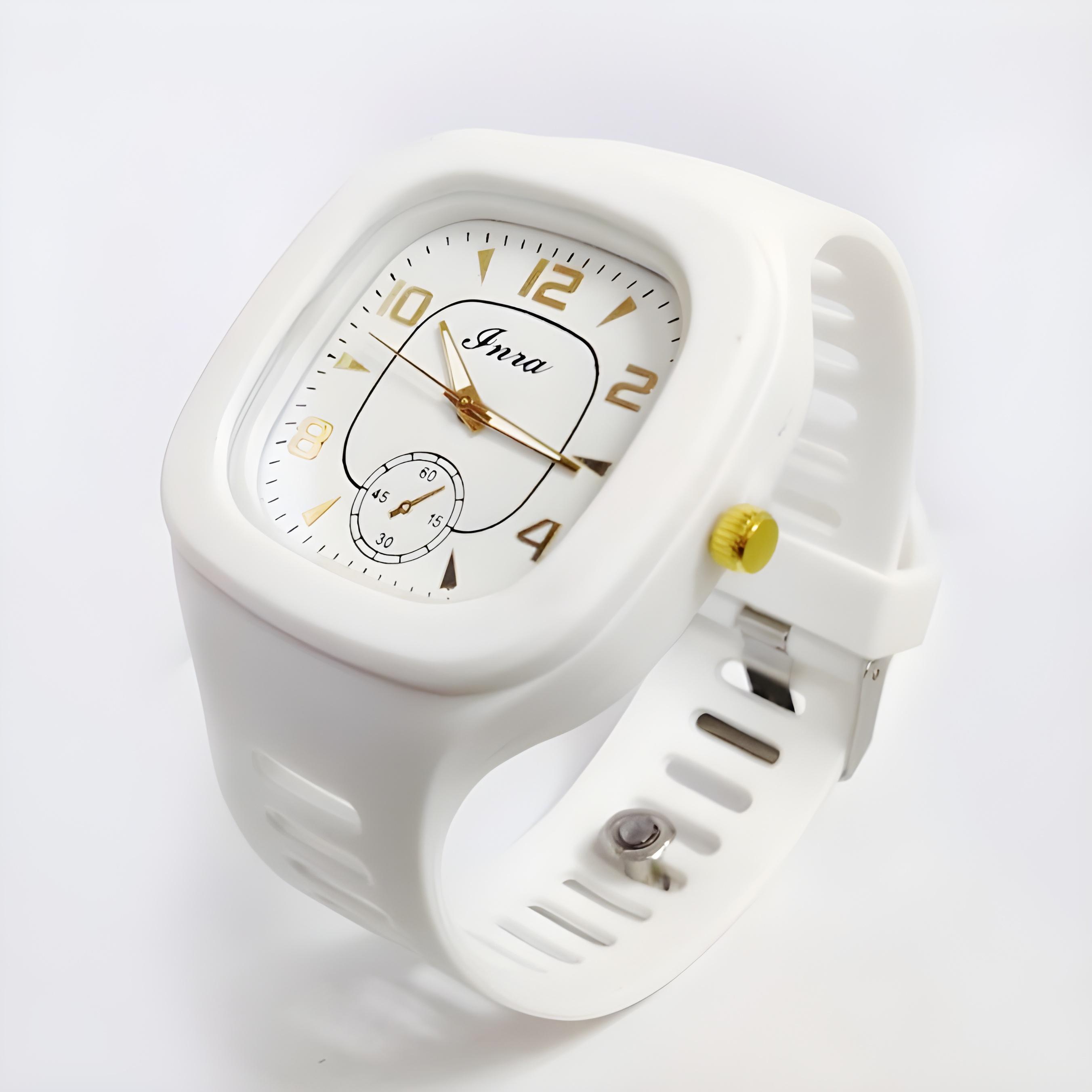 Military Inspired Brown Strap Watch for Boys Men Fashion / Faux-Leather Band / White and Black Dial