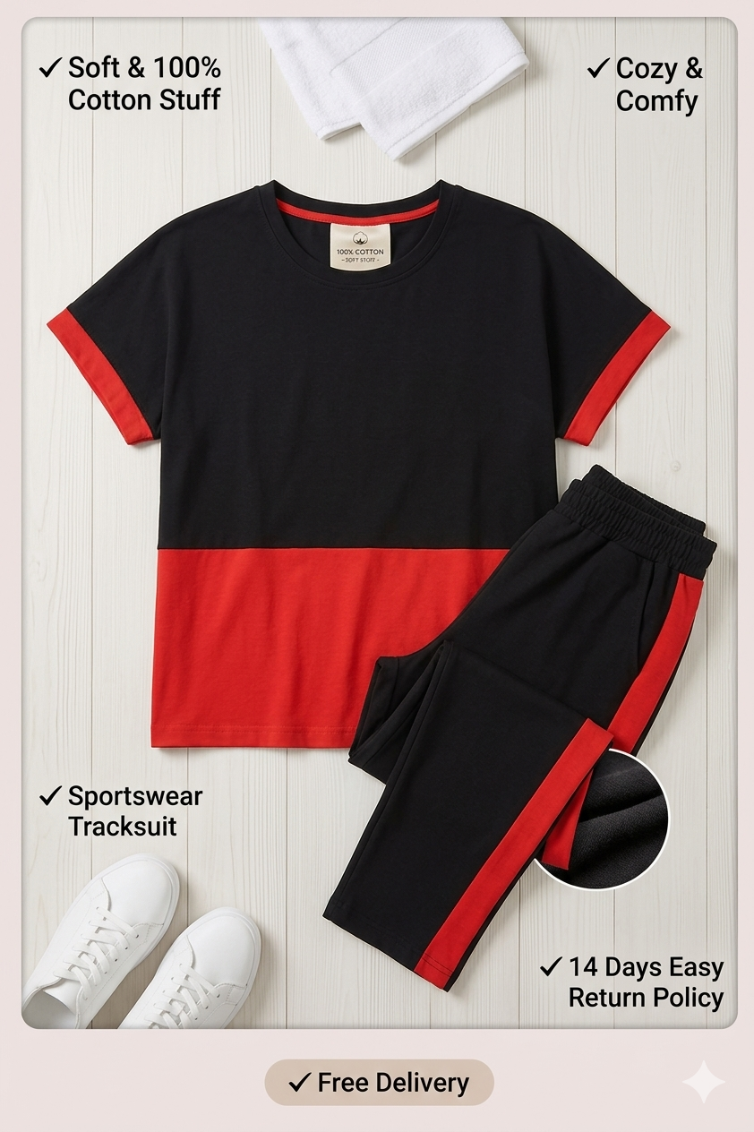 Latest Premium Look Grey Black Gym Wear Sports Tracksuit for Women - Soft Cotton Jersey Two Piece Summer Friendly Jogging Suit - Girls Activewear Athletic Tee & Trousers Set