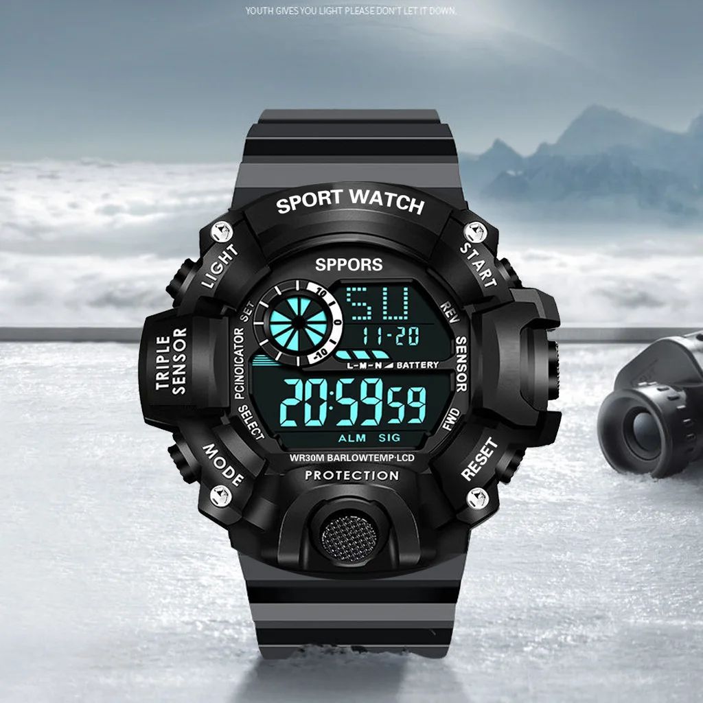 Outdoor Sports Watch for Boys Multifunctional LED Display Watch for Men Shockproof Sport Watch for Gents