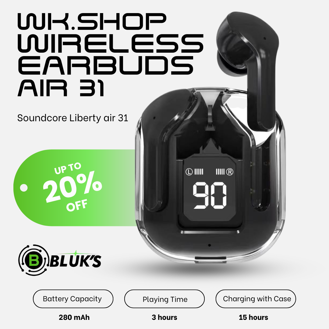 WKSHOP Air 31 Transparent Wireless Earbuds Bluetooth 5.3 TWS Earphones HD Bass Touch Control Noise Reduction Gaming Earbuds Long Battery Stereo Sound Compatible with Android iOS Mobile Phones Charging Case Low Latency Handsfree Music Ear Buds