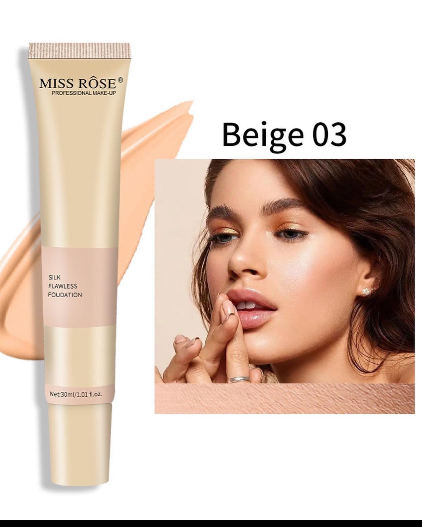 Miss Rose Silk Flawless Foundation 30ml Perfecting Full Coverage Long Lasting for All Skin Types