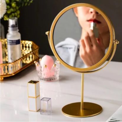 Makeup Mirror Light Luxury Retro European Metal Gold Home Desktop Square Round Mirror Dormitory Makeup Mirror