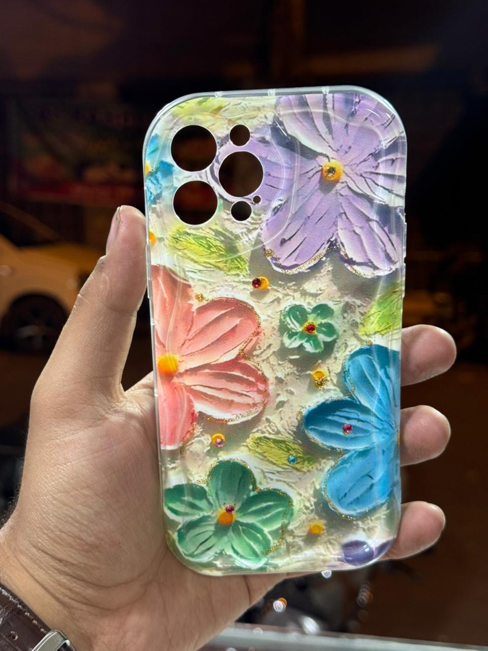 Floral 3D Gem Work Smartphone Case for XR, 11, 12, 13, 14, 15 16 Models