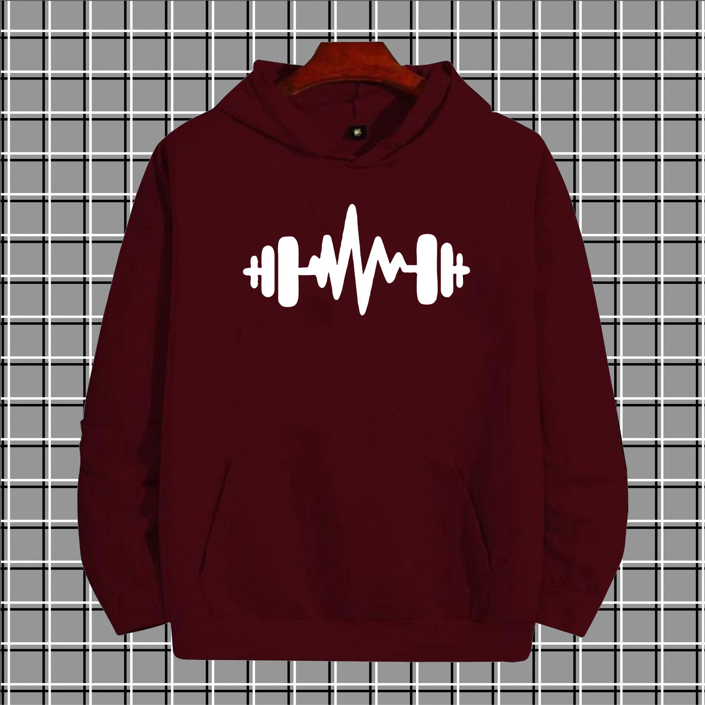 Brown dumbell pullover warm fleece kangroo hoodie for men and boys