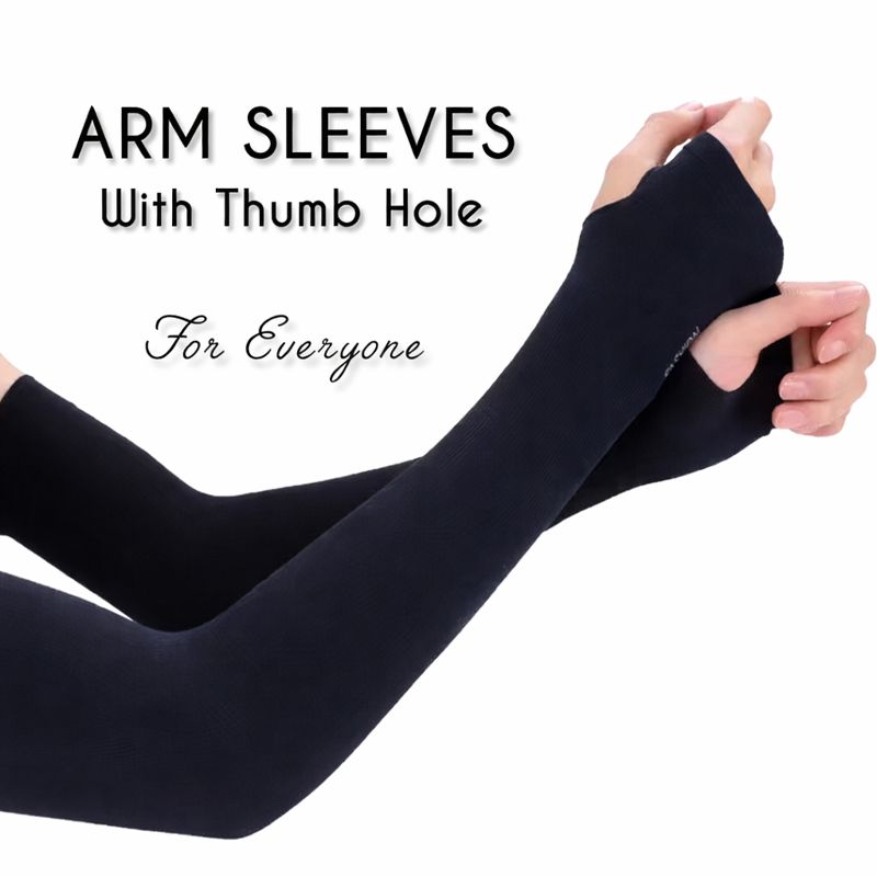 Arm Sleeves with Thumb Hole | Stretchable Jersey Fabric | 1 Pair (2 Sleeves) | UV Sun Protection | Sports, Gym, Cycling & Driving