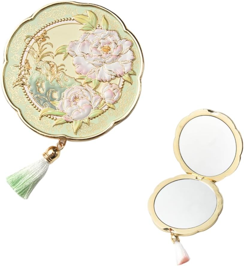Compact Mirror, Chinese-Style Handheld Makeup Mirror with Tassel, Vintage