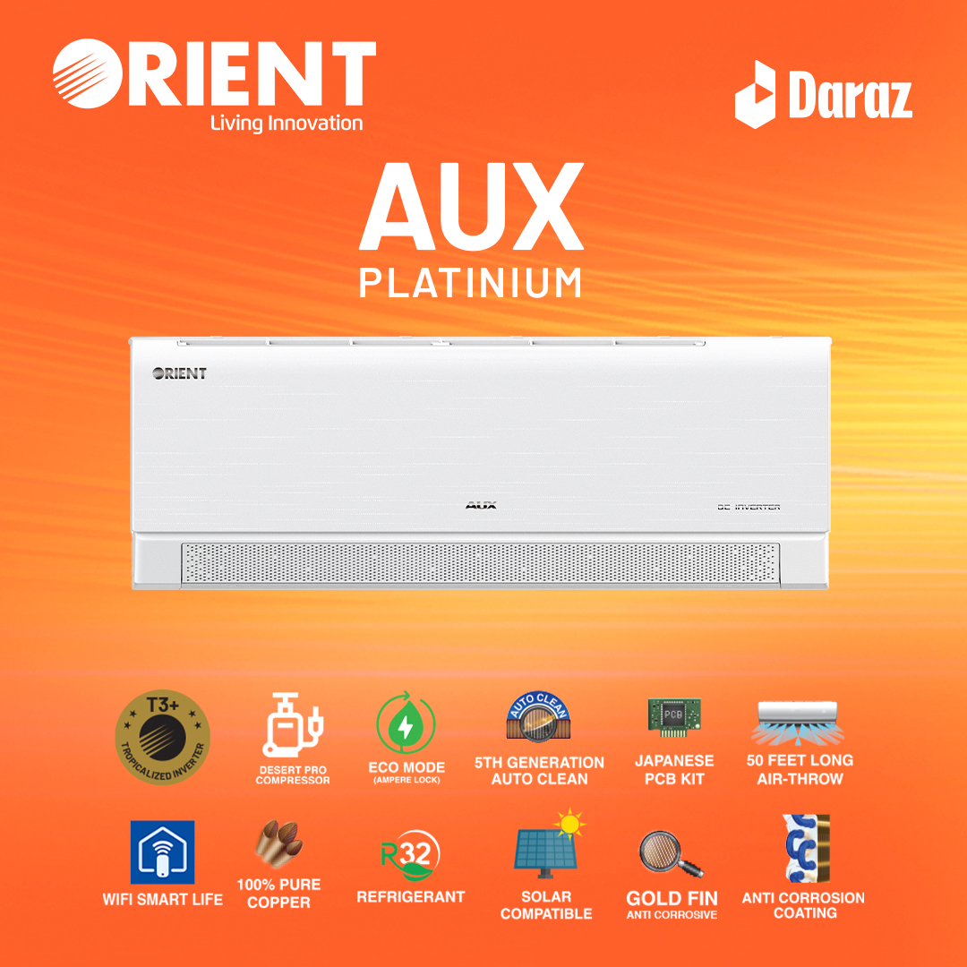 Orient 1 Ton DC Inverter Platinum 12X T3 AC | Heat & Cool | 12000 BTU | Matt White | AUX Series | Energy Efficient | Ampere Lock (ECO Mode) | 10 Years Compressor Warranty | Free Installation