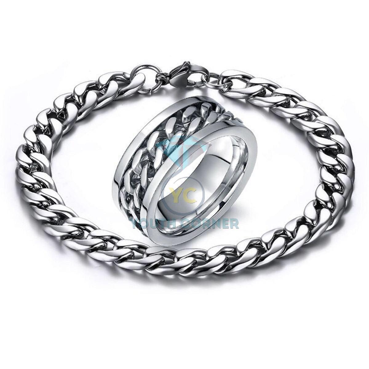 Hot Deal Set Of Spinner Ring & Cuban Link Chain For Men & Boys Jewellery Set Gift For Men