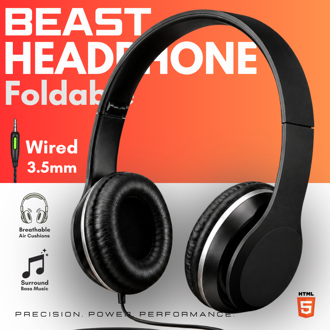 Premium Wired Over-Ear Headphones  No-Mic Pure Audio Studio Headset  3.5mm Plug & Play Ultra HD Surround Sound & Deep Bass  Foldable Lightweight Ergonomic Music & Gaming Headset – One Click Pick