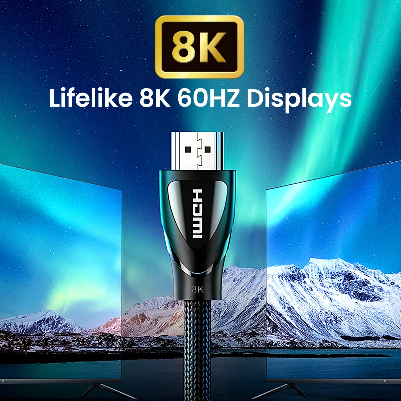 UGREEN 8K HDMI Cable 2.1, 48Gbps Ultra High Speed Braided HDMI Cable, 8K@60Hz 4K@120Hz, Compatible with Computer Projector/ PS5/Xbox Series X /HDTV/Blu-ray