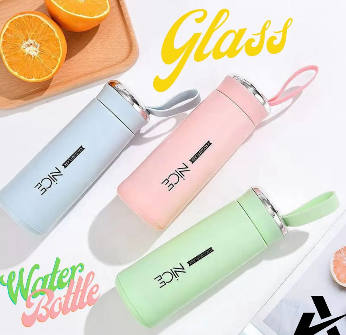 Beautiful Pure Glass Water Bottle 400ML – BPA Free, Non-Toxic | Silicone Sleeve for Anti-Slip Grip | Safe & Healthy Drinking Bottle for Water, Juice, Milk, Lassi | Leakproof Portable