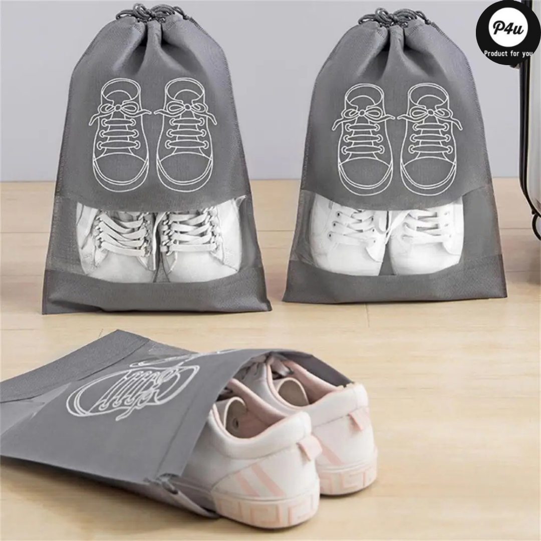 Shoe Organizer Travel Shoes Storage Bag with Clear Window | Non-Woven with PVC Material | Dust-Proof Travel Shoe Bag for Men & Women | High-Quality Luggage Pouch | Rope Packing Suitcase Shoe Cover Organizer for Travel & Storage
