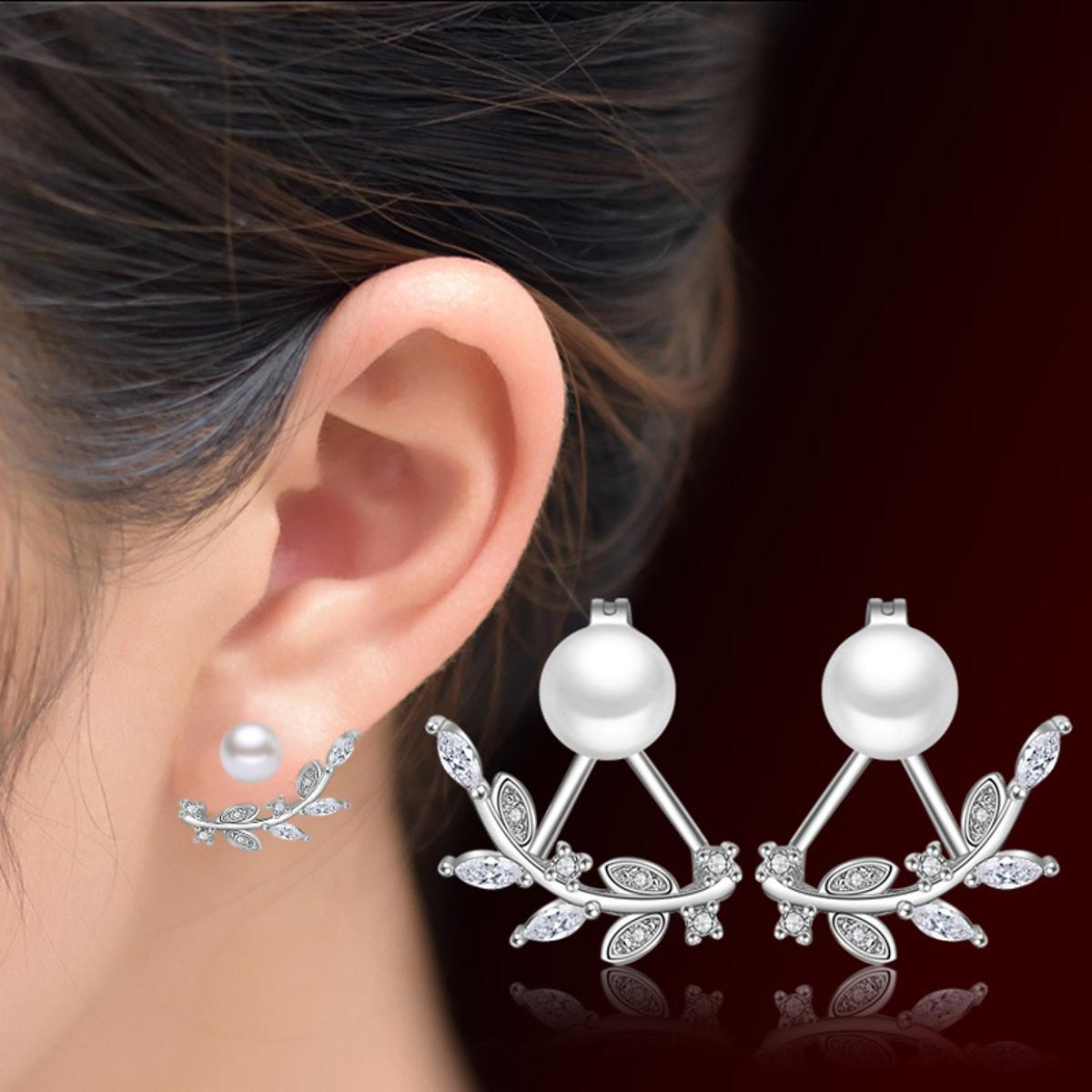silver plated earrings women's earrings Korean version jewelry simple leaf earrings