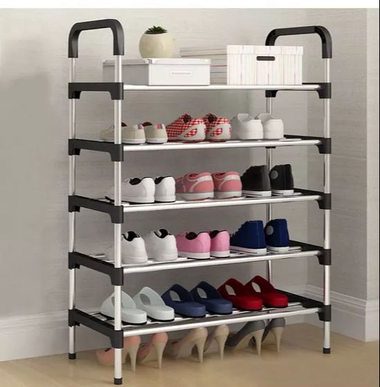 Shoe Rack Organizer - Stainless Steel Shoe Rack - Fashion Shoe Rack - Shoe Storage 5 Tiers Heavyweight Shoe Stand Rack Accessories Rack for Home and Office Durable Non Breakable Shoe Organizer Stainless Steel Layer Shoe Rack Easy Assembly
