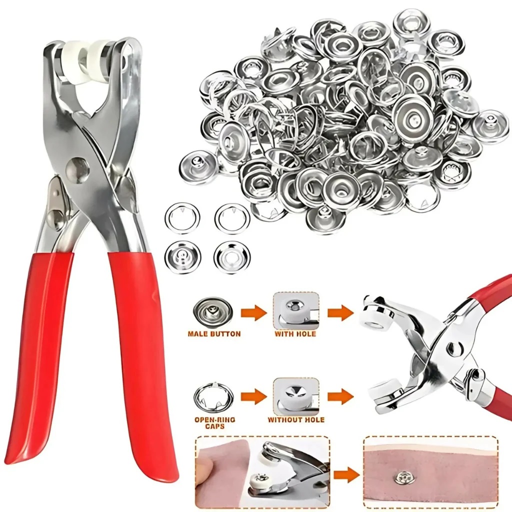 50-Piece Premium Metal Snap Buttons with Fastener Pliers Press Tool Kit – Perfect for DIY Crafts, Sewing Clothes, Hats, Bags & Fabric Projects | Complete Snap Button Fasteners Kit for Home Sewing, Tailoring & Clothing Repairs