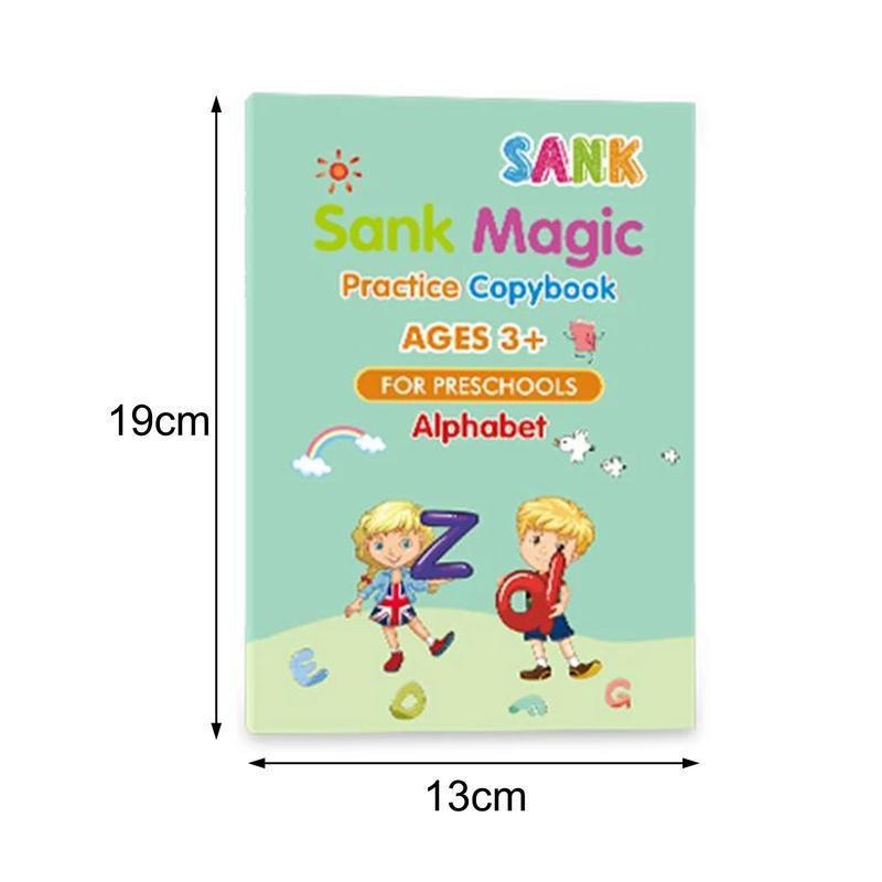 Magic Practice Copybook Set 4 Books, Magic Pen & 10 Ink Refills Montessori Children Tracing Sank Calligraphy Handwriting First Preschool Baby Learning Books for Kids