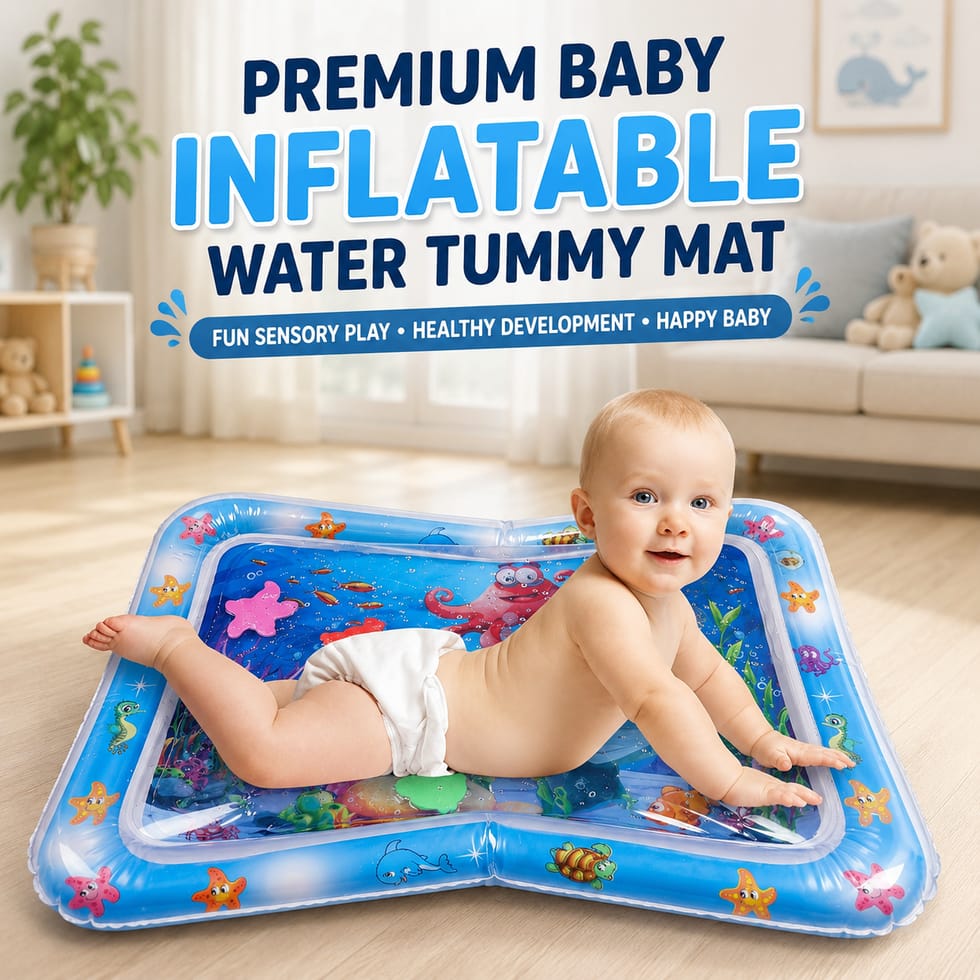 Tummy Time Water Mat for Kids, Babies Toddlers Premium Inflatable Baby Play Activity Pad for 3–24 Months Muscle Strengthening Sensory Play Gym Portable Leak-Proof Baby Water Mat