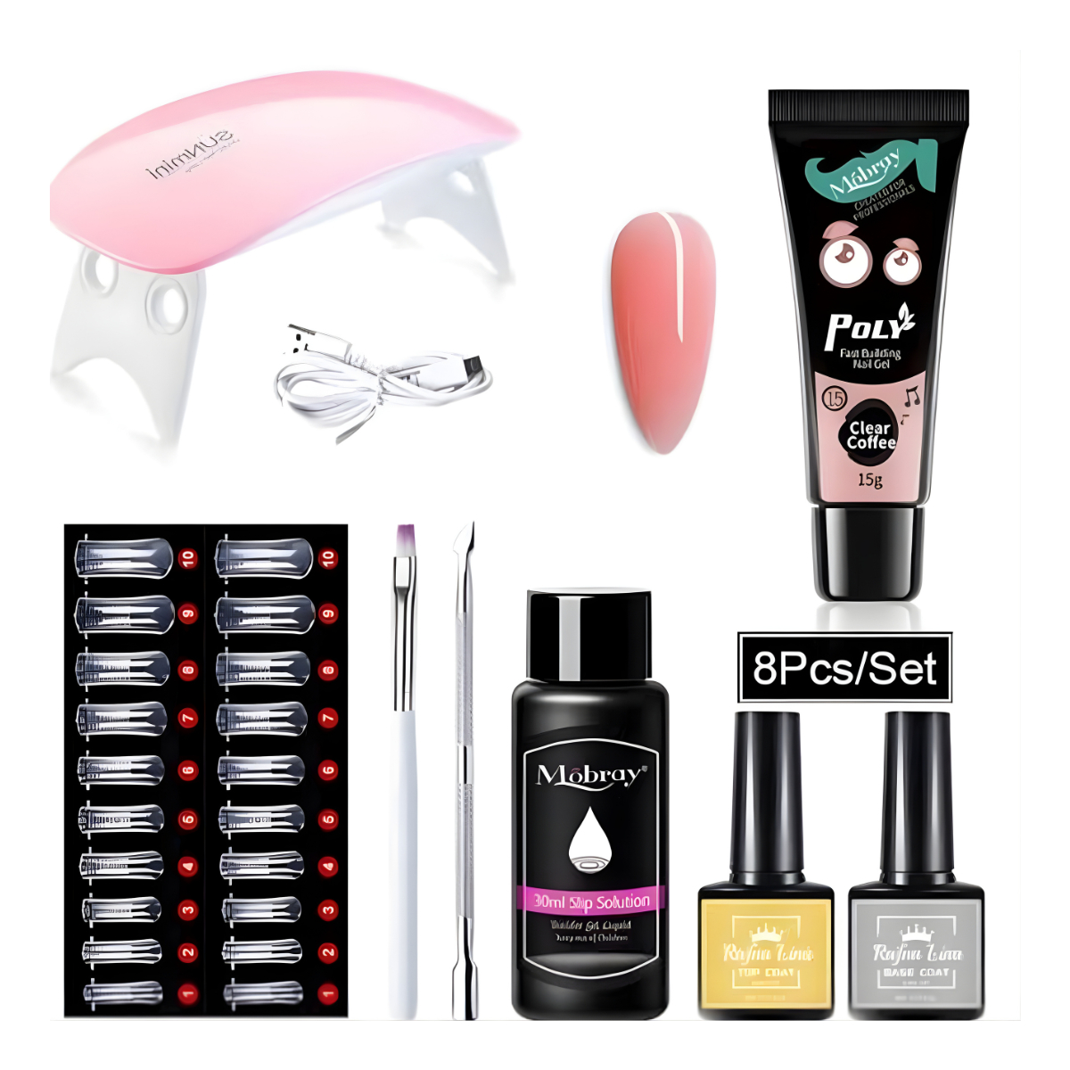Polygel Nail Kit - Poly gel Nail Kit - Nail Art - 8 Pcs Set - Manicure Tool - UV Light For Nail - 6W Led Lamp - French Nail Tip - Glitter Poly - Nail Polish - Polygels Set For Nails - Nail Tool Kit - Nails For Girls - Nail Art Kit - Nail Paints