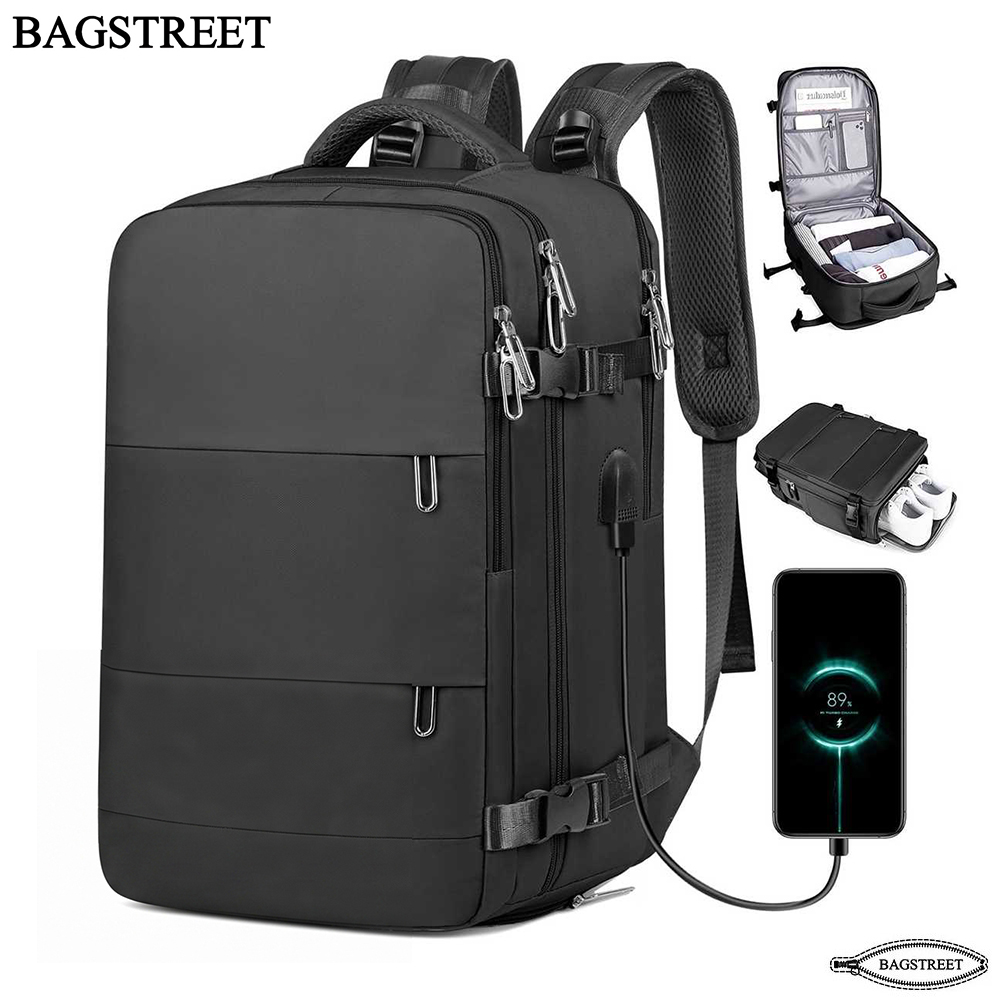 Bagstreet BS-680 Travel Laptop Backpack Waterproof Flight Approved Carry-On Luggage Bag with USB Charging Port & Shoe Compartment Extra Large Anti-Theft Backpack for Men & Women