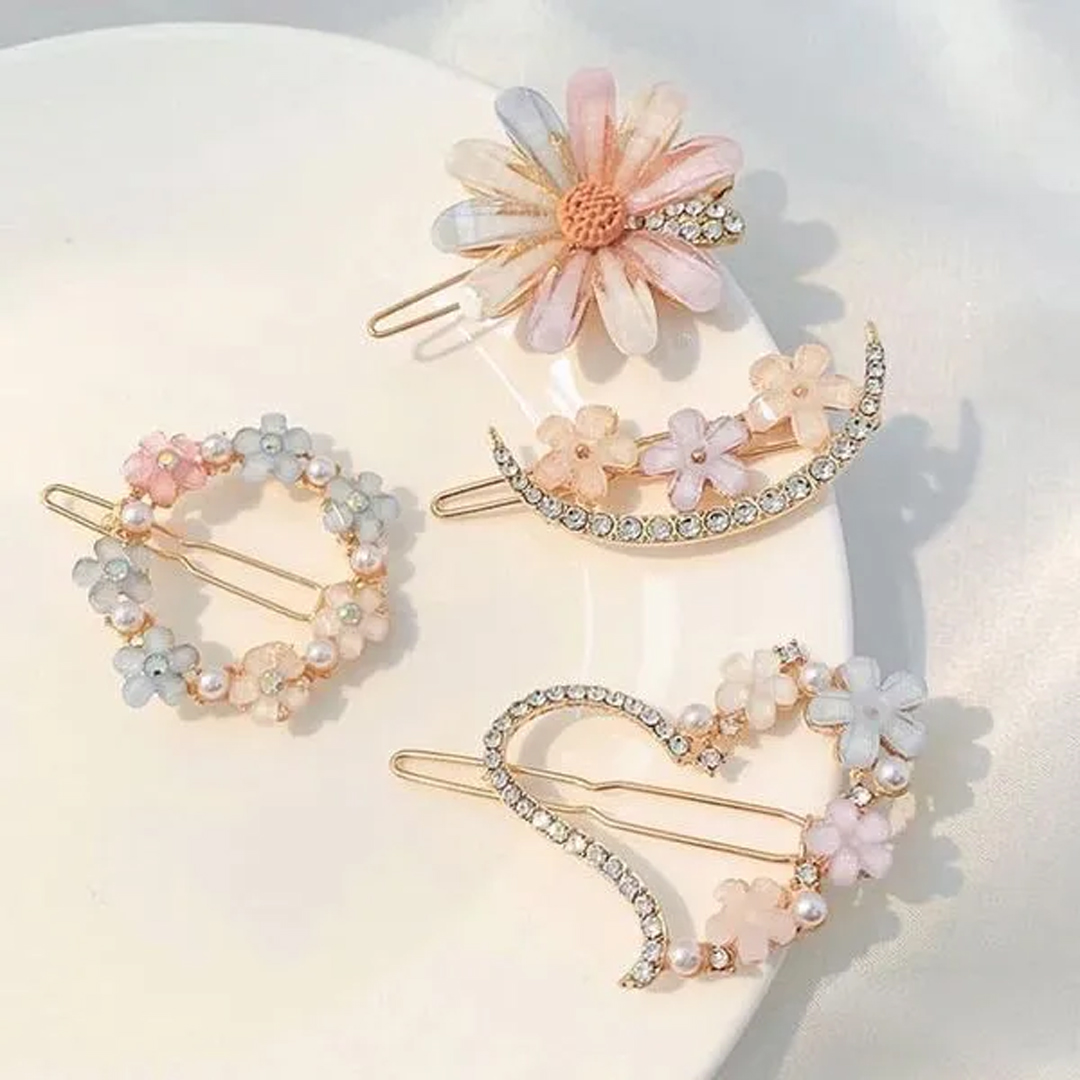 4pc/set Korean elegant Metal Hair Clips Barrettes Pins for Girls Women Kids Geometric Shape Metal Fancy Bling Pearl Resin Acrylic Flower Design Hair Clips, Water Drill Hairpin Metal Hair Clips Barrettes Pins Marble Alligator Hair Clip Luxury Headwear