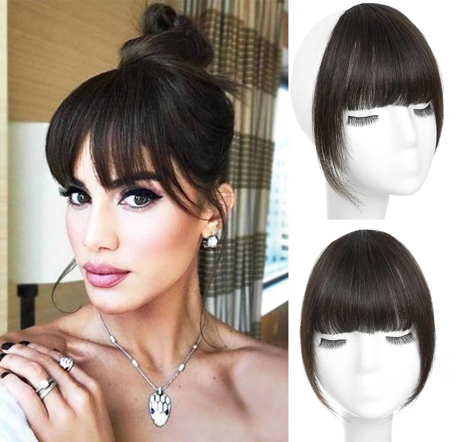 Clip in Hair Extension Fringe Front Bangs w/ Hair Temples