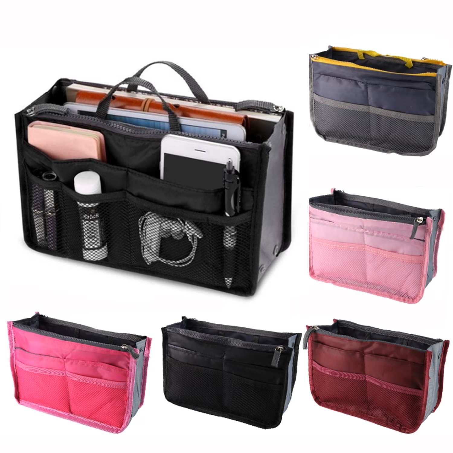 Organizer Insert Bag Women Nylon Travel Insert Organizer Handbag Purse Large liner Lady Makeup Cosmetic Bag Cheap Female Tote