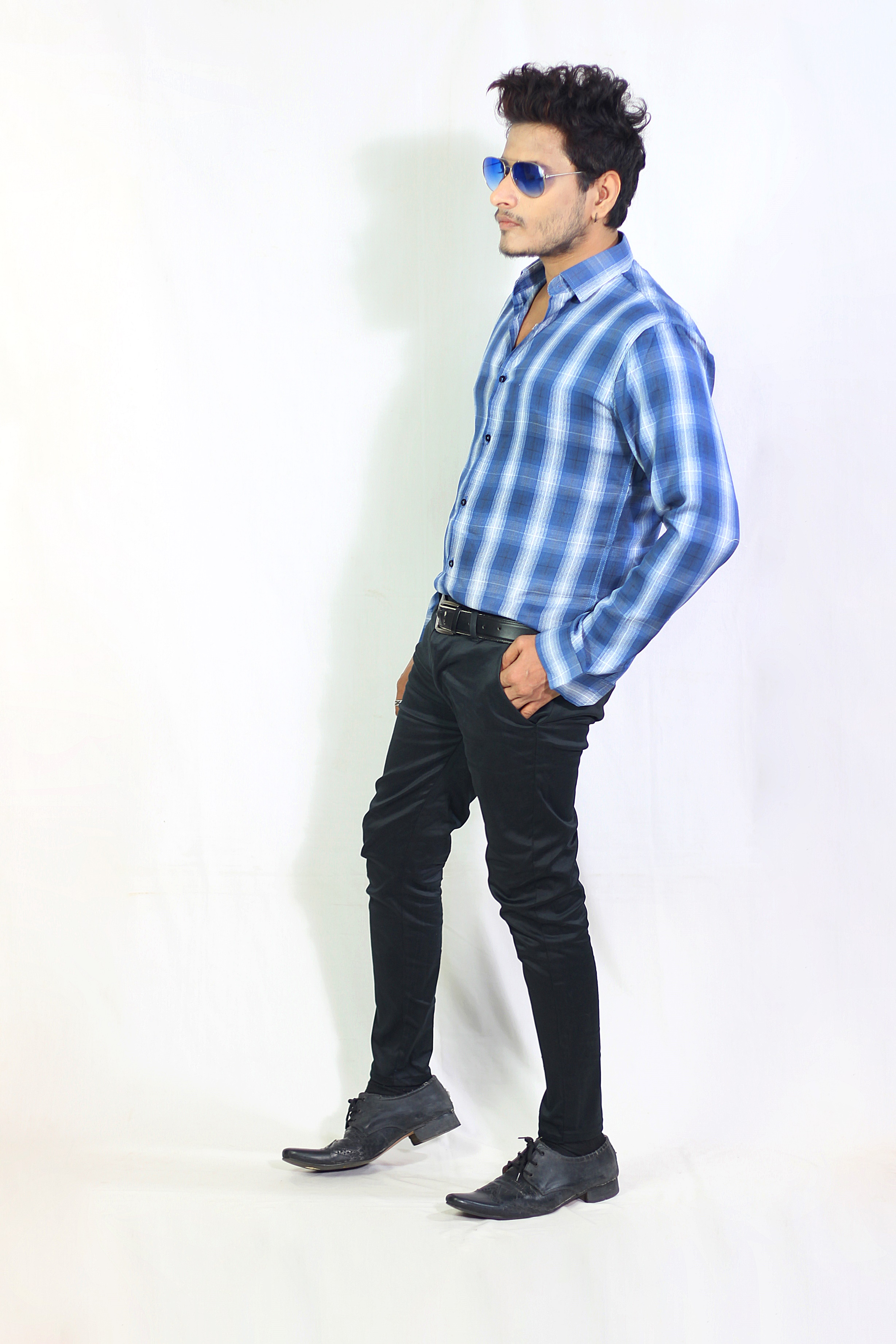 Auditors®️ Mens Semi-Formal Cotton Check Shirt Blue Colour 100% Pure Cotton Fabric For Year-Round - Code AMS-220