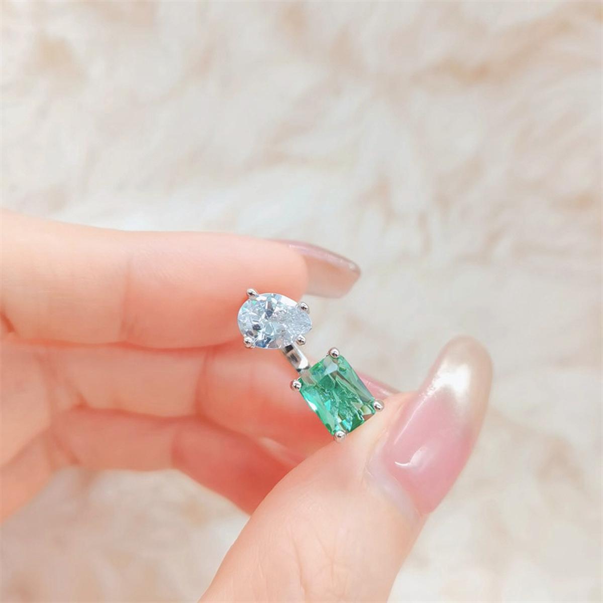 Fashion Special Offer Female Ins Jade Square Diamond Two-Color Light Luxury Tide Open Rings of the Same Style