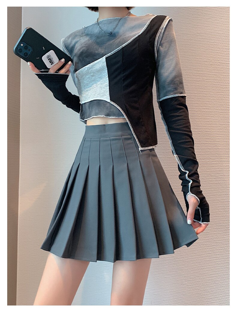 Women's High Waist Pleated Skirt College Style Casual A-Line Mini Black  Short Skirt Tennis Japanese School Uniform FemaleY2K